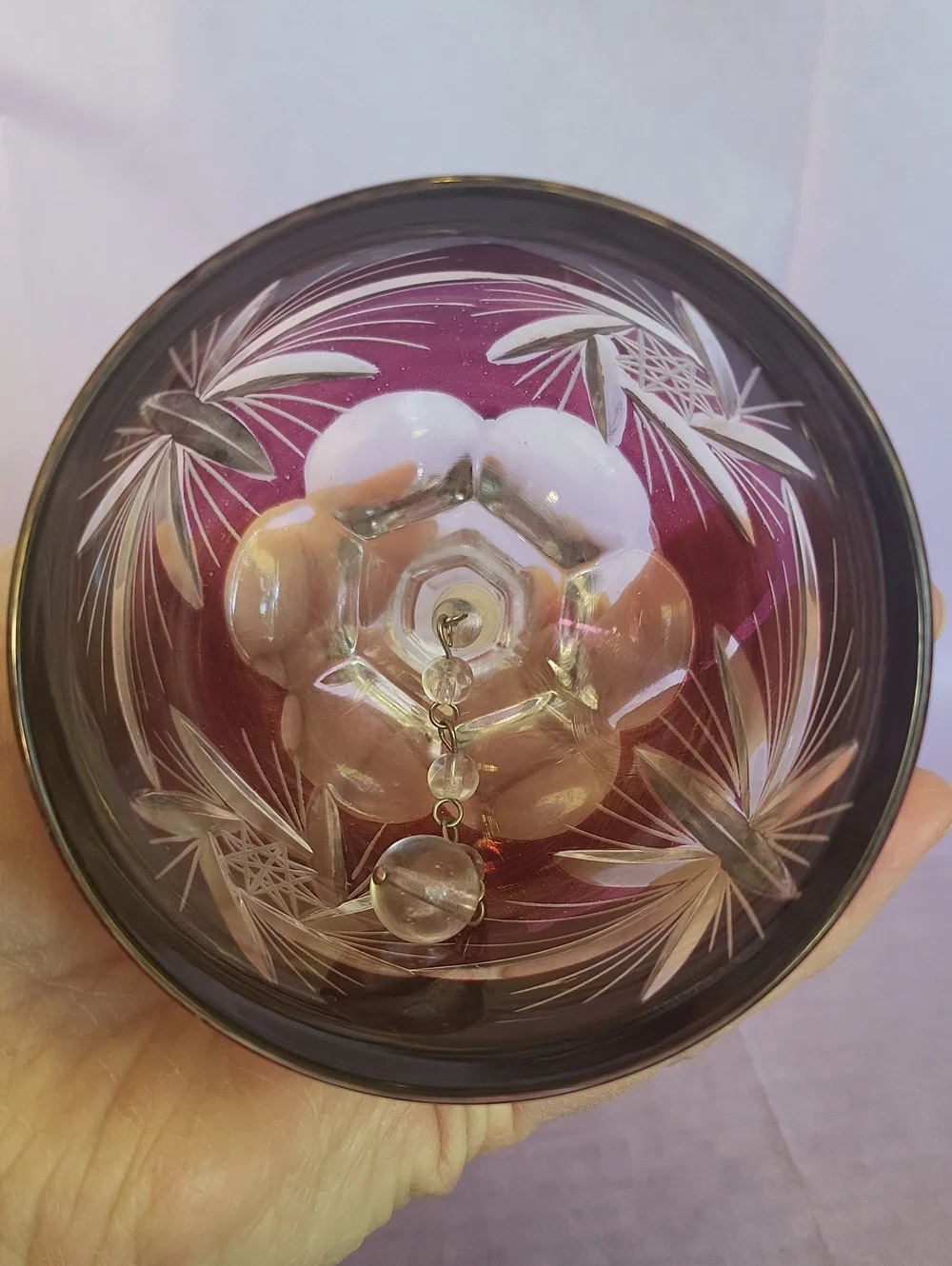 Vintage 60'-70's Lead Crystal Etched BLEIKRISTALL Cranberry Bell